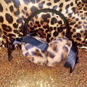 Leopard Print Faux Fur Earmuffs with Black Bow